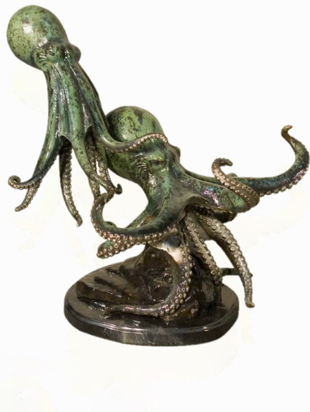 Double Octopus Bronze Sculpture Pair Statues Sea Creatures Fine Art